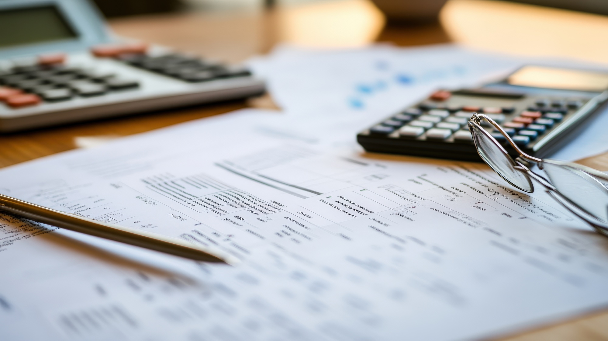 artistic-representation-of-tax-documents-a-pen-and-a-calculator-on-a-wooden-desk